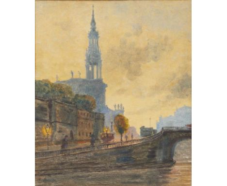 Karl Quarck1869 Rudolstadt - 1949 Dresden - Herbstabend - Gouache/Papier. 33,3 x 28,3 cm. Sign. l. u.: K. Quarck. Passepartou