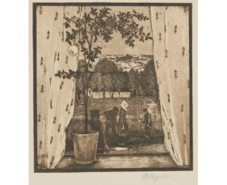 Heinrich Vogeler1872 Bremen - 1942 Kasachstan - "Vor Feierabend" 1899 - Radierung/Papier. 16 x 15,8 cm, 17,5 16,2 cm (Passepa