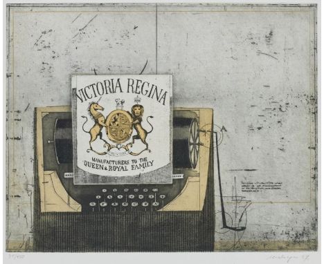 Friedrich Meckseper1936 Bremen - 2019 Berlin - "Schreibmaschine" - Farbradierung/Papier. 81/150. 39,5 x 49,6 cm, 45 x 59,8 cm