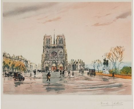 Eugène-Louis Véder1876 Saint-Germain-en-Laye - 1936 Châtillon - "Parvis de Notre Dame" - Farbradierung/Papier. 18 x 23,6 cm, 