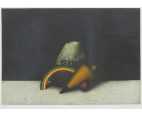 Friedrich Meckseper1936 Bremen - 2019 Berlin - "Stilleben 12 km" - Farbradierung/Papier. 54/100. 24,8 x 35,7 cm, 27 x 38 cm (