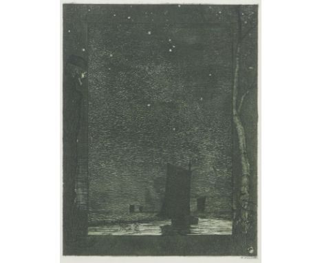 Heinrich Vogeler1872 Bremen - 1942 Kasachstan - "Die Nacht" - Radierung/Papier. 24 x 18 cm, 24 x 19 cm (Passepartoutausschnit