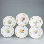 6 Speiseteller - Marseille: Blumenbukett mit Insekten. Meissen um 1860-1880, Sonderbemalung