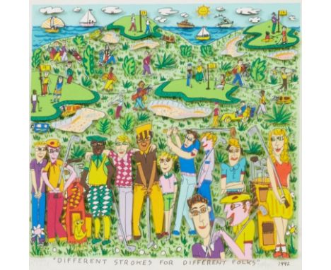 James Rizzi1950 New York  - 2011 New York - "Different Strokes For Different Folks" - Farblithografie mit Collage/Papier (3D-