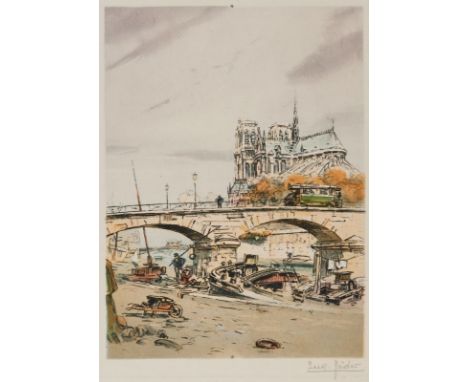 Eugène-Louis Véder1876 Saint-Germain-en-Laye - 1936 Châtillon - "L'abside de Notre Dame" - Farbradierung/Papier. 23,5 x 17,8 