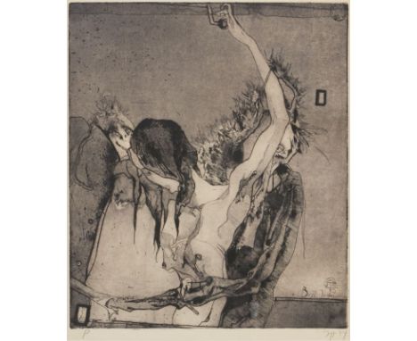 Horst Janssen1929 Hamburg - 1995 Hamburg - aus: "Totentanz" - (1973/74) - Aquatintaradierung/Papier. P(robedruck). 49 x 42 cm