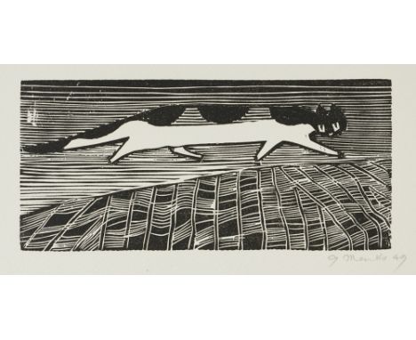 Gerhard Marcks1889 Berlin - 1981 Köln - "Laufende Katze" - Holzschnitt/Papier. 9,1 x 20 cm, 19,5 x 28 cm. Sign. und dat. r. u