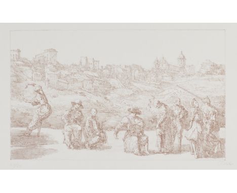 Werner Tübke1929 Schönebeck - 2004 Leipzig - "Am Stadtrand von Militello/Sizilien" - Lithografie/Papier. 27/50. 21,8 x 36 cm,