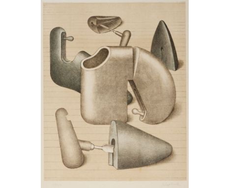 Konrad Klapheck1935 Düsseldorf - "Schuhspanner (Der Harem)" - (1968) Farblithografie/Karton. 46/110. 47 x 37,37,4 cm, 69,5 x 