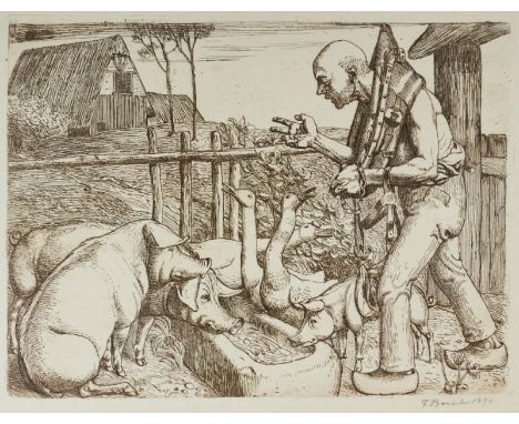 Fritz Boehle1873 Emmendingen - 1916 Frankfurt am Main - "Narrenschiff, Kapitel 8, Tigerpredigt" - Radierung/Papier. 30 x 39,3
