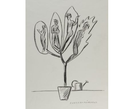 Fritz Burger-Mühlfeld1882 Augsburg - 1969 Hannover - Pflanze mit figurativen Blattwerk - Kohle/Papier. 56,5 x 48,5 cm. Sign. 