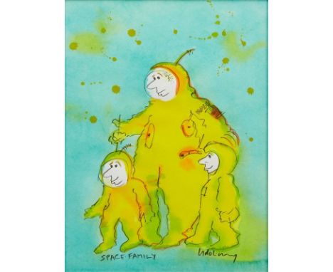 Udo Lindenberg1946 Gronau/Westfalen - lebt in Hamburg - "Space Family" - Aquarell/Papier. 46,5 x 35 cm (Passepartoutausschnit