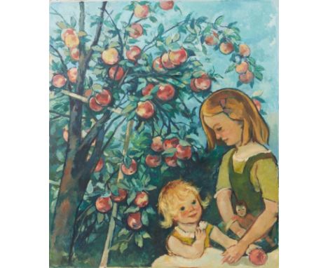 Otto Schubert1892 Dresden - 1970 - Kinder am Apfelbaum - Öl/Lwd. 111 x 95,6 cm. Sign. l. u.: Otto Schubert. Leichte Farbverlu
