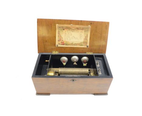 Swiss-Late 19th-century musical box playing eight airs, in a mahogany box with a rosewood veneered lid, floral inlay and stri