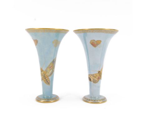 Pair of Carlton Ware Armand Lustre Flies pattern vases, of trumpet form, H21cm