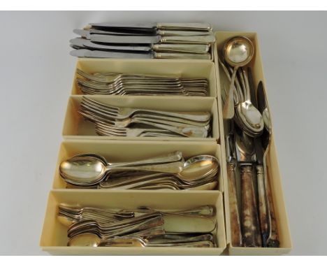 An early 20th century Mappin & Webb 90-piece silver-plated rat tail pattern part canteen of cutlery; together with 12 silver-