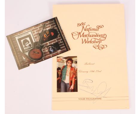 Bob Dylan Autograph and Hard Rock Cafe Postcard. Autograph was signed on 18th February 1986 at Perth Airport, Australia when 