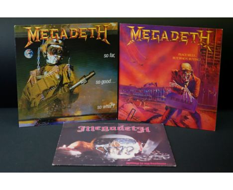 Vinyl - 3 Megadeth LP's to include Peace Sells on Capitol EST 2022 sleeve Ex, vinyl Vg+, So Far, So Good... So What? on Capit