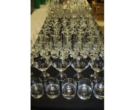 Large suite of Block (Polish) crystal glass ware, to include champagne saucers, wine glasses, large jug, decanter, flutes, ta