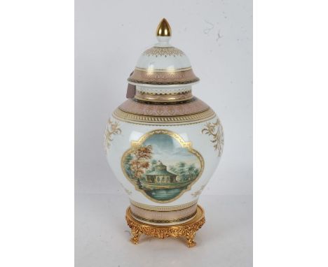 Kaiser 'Belvedere' porcelain vase and cover, design by K. Nossek, the baluster shaped vase with two scenes of buildings each 