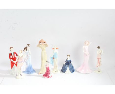 A collection of various porcelain figurines to include Coalport ladies of fashion Alice, Coalport Silhouettes Eleanor, Royal 