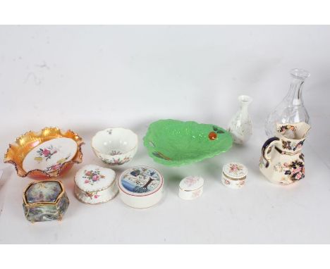 A collection of Ceramics and glass, including a Mason's Ironstone Jug, a Beswick Leaf Dish, various cups and saucers, paperwe