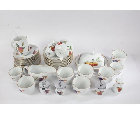 Royal Worcester Evesham porcelain ware, to include six dinner plates, six soup bowls, butter dish, milk jug and saucer, sauce
