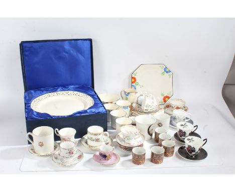 Collection of mixed cups and saucers, to include Royal Albert, Commemorative cups, Art Deco style tea ware, and a large cream
