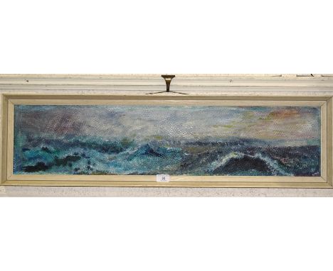 D M Scott, 'Seascape', signed oil on board, 90 x 20cm and another portrait of a woman, (2). 