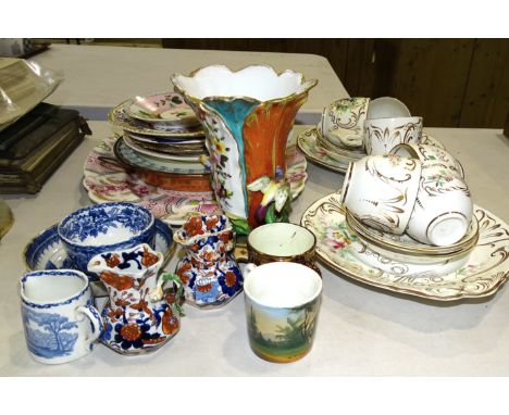 Two miniature ironstone Imari pattern jugs, 8cm, a Spode 'Imperial Imari' pattern dish, 23cm and other 19th century ceramics.