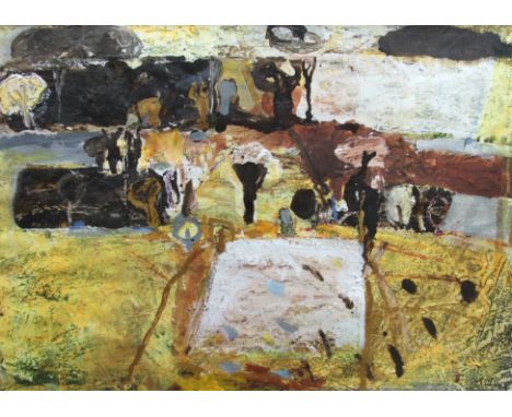Robert Woolner (b.1946),&nbsp;'Abstract, Golden Evenings', signed mixed media on paper, 54.5 x 77cm, titled and dated 1996 la
