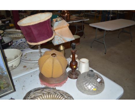 A Mercury glass lamp shade, various other lamp shades and table lamps