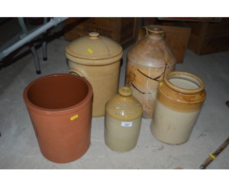 Four various stoneware flagons and jars, one by Steward &amp; Patteson, Great Yarmouth, and a pottery planter
