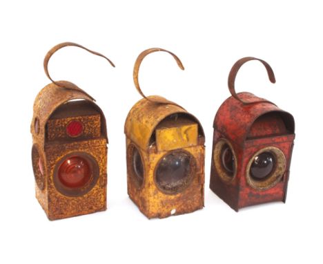 Three vintage road lamps