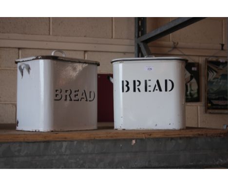 Two vintage enamel bread bins