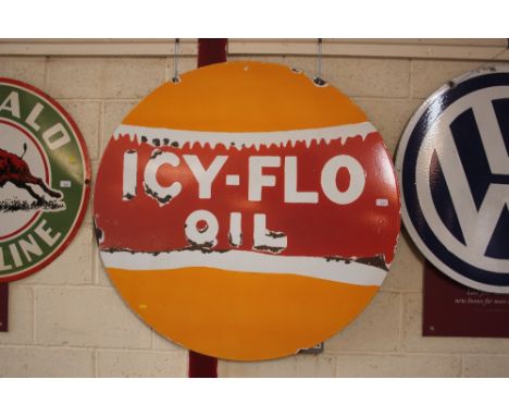 A rare "Icy-Flo Oil" circular enamel advertising sign, 42ins dia.