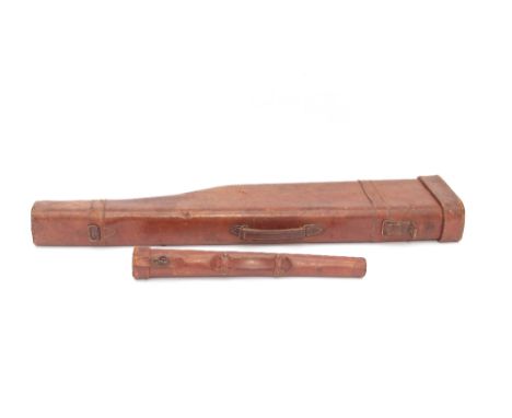 A vintage leather "leg of mutton" gun case and a leather telescope carrying case