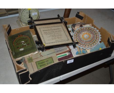 A collection of various vintage calendars, ephemera, two certificates from 1883 &amp; 1884 Saxmundham ploughing matches etc. 