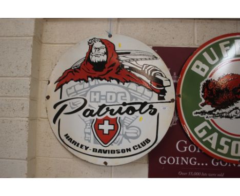 A circular "Harley Davidson Club" enamel advertising sign, 30ins dia.