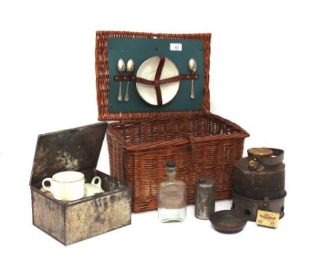 A Sirram travelling picnic set, in wicker case (incomplete)