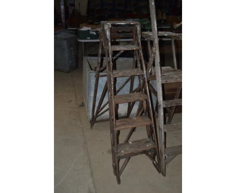 A set of five vintage five tread steps with top platform, "The Havalet patent lattice step"