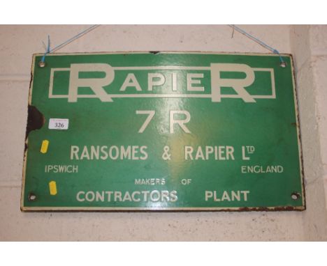 A "Rapier 7R Ransomes and Rapier Ltd.", enamel advertising sign, 12½ins x 21ins