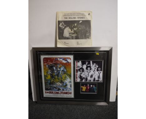 A set of Rolling Stones signatures on a printed photograph, mounted with an image of the Honolulu International Centre presen