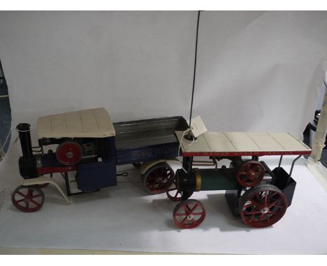 A Mamod steam wagon, blue; together with a Mamod steam tractor.
