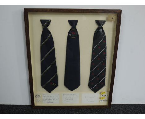 Three England Rugby team commemorative ties, the first "England v South Africa 1992, a commemorative for this game in which I