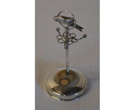 Ornate Edwardian silver 'Parrot Perch' ring stand / pin cushion by Adie & Lovekin Ltd, Birmingham 1909
