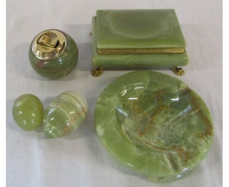 Selection of onyx inc table lighter, eggs & cigarette box