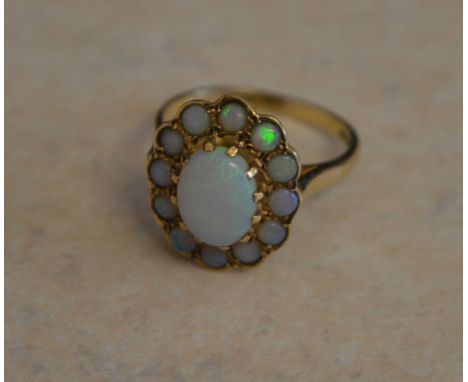 9ct gold opal cluster ring, total approx weight 3.5g size M