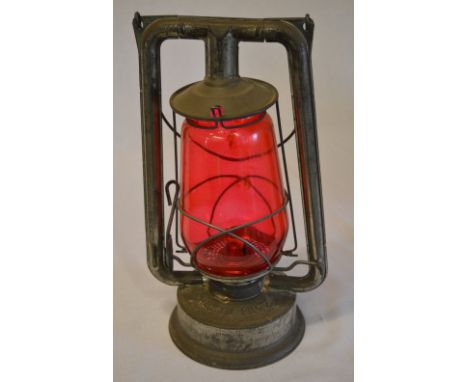 Chalwyn 'Pilot' hurricane lamp with red glass