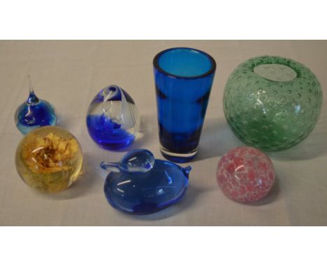 Various glass paperweights including Caithness